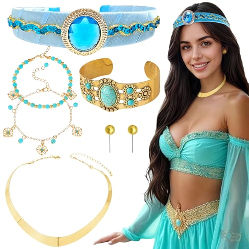 BACH AND BOUJEE Arabische Prinzessin Kostüm Zubehör Set Mit Stirnband Chunky Choker Halskette Ohrringe für Frauen Mädchen Halloween Cosplay BACH AND BOUJEE Arabische Prinzessin Kostüm Zubehör Set Mit Stirnband Chunky Choker Halskette Ohrringe für Frauen Mädchen Halloween Cosplay von BACH AND BOUJEE