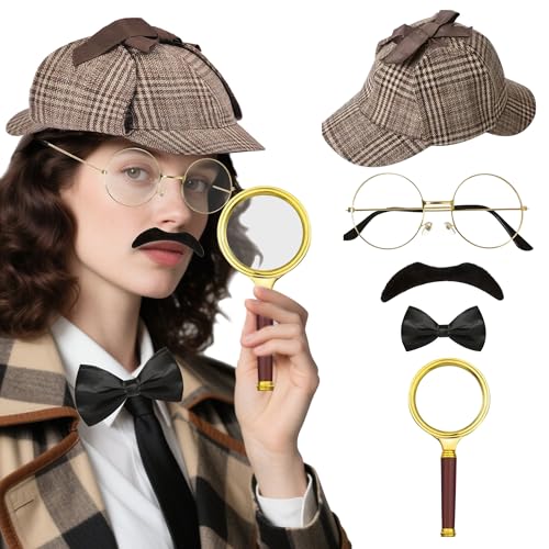 BACH AND BOUJEE Detektiv-Kostüm-Zubehör für Erwachsene, Herren, Damen, Detektiv-Outfit, Requisiten, brauner Detektivhut, Glas, künstlicher Schnurrbart für Kostümpartys BACH AND BOUJEE Detektiv-Kostüm-Zubehör für Erwachsene, Herren, Damen, Detektiv-Outfit, Requisiten, brauner Detektivhut, Glas, künstlicher Schnurrbart für Kostümpartys von BACH AND BOUJEE