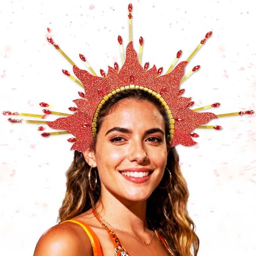 BACH AND BOUJEE Fire Flame Kopfschmuck Sonne Heiligenschein Krone Stirnband Karneval Zubehör Kopfschmuck Karneval Rave Festival für Frauen Kostüm Supplies von BACH AND BOUJEE