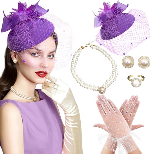 BACH AND BOUJEE Lila Tea Party Hut Handschuhe Frauen Fascinators Hüte Handschuhe Perlenkette Ohrringe Choker für Hochzeit Brautdusche Geburtstag Tea Party BACH AND BOUJEE Lila Tea Party Hut Handschuhe Frauen Fascinators Hüte Handschuhe Perlenkette Ohrringe Choker für Hochzeit Brautdusche Geburtstag Tea Party von BACH AND BOUJEE