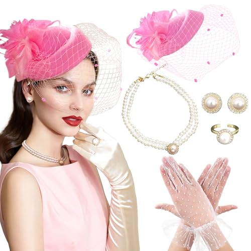 BACH AND BOUJEE Rosa Tea Party Hut Handschuhe Frauen Fascinators Hüte Handschuhe Perlenkette Ohrringe Choker für Hochzeit Brautdusche Geburtstag Tea Party BACH AND BOUJEE Rosa Tea Party Hut Handschuhe Frauen Fascinators Hüte Handschuhe Perlenkette Ohrringe Choker für Hochzeit Brautdusche Geburtstag Tea Party von BACH AND BOUJEE