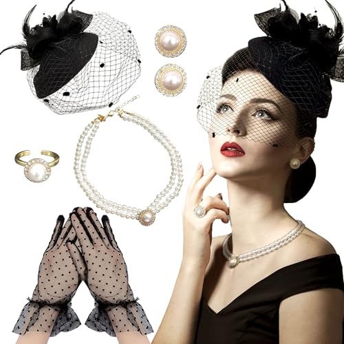 BACH AND BOUJEE Schwarzer Tea Party Hut Handschuhe Frauen Fascinators Hüte Handschuhe Perlen Ohrringe Halskette Choker für Bridal Shower Hochzeit Geburtstag Tea Party BACH AND BOUJEE Schwarzer Tea Party Hut Handschuhe Frauen Fascinators Hüte Handschuhe Perlen Ohrringe Halskette Choker für Bridal Shower Hochzeit Geburtstag Tea Party von BACH AND BOUJEE