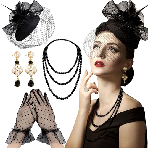 BACH AND BOUJEE Schwarzer Tea Party Hut Handschuhe Frauen Fascinators Hüte Handschuhe Perlenkette Ohrringe Choker für Hochzeit Braut Shower Geburtstag Tea Party BACH AND BOUJEE Schwarzer Tea Party Hut Handschuhe Frauen Fascinators Hüte Handschuhe Perlenkette Ohrringe Choker für Hochzeit Braut Shower Geburtstag Tea Party von BACH AND BOUJEE