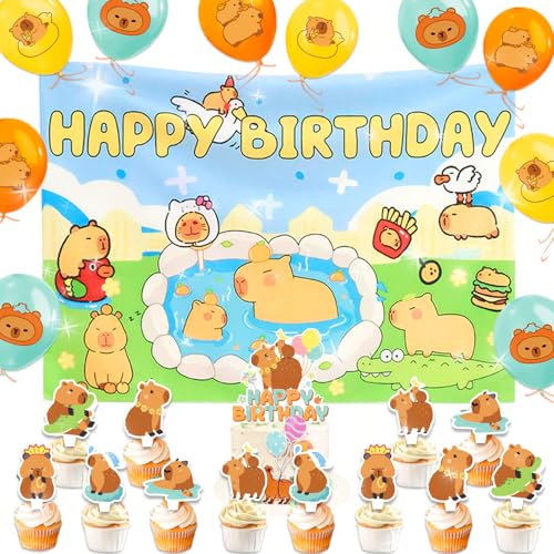 Capybara Geburtstagsparty-Dekorationen Capybara Partyzubehör Banner Kuchen Cupcake Topper für Geburtstag Babyparty von BACH AND BOUJEE