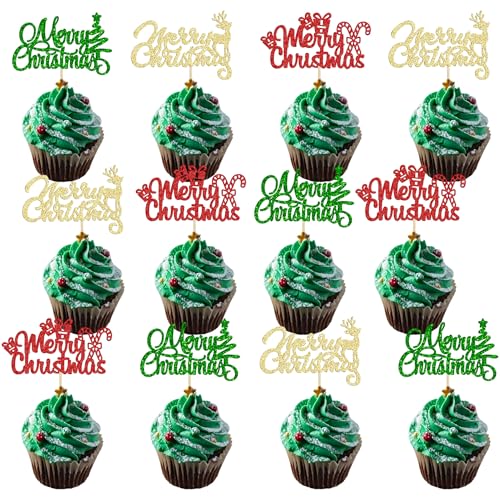 Cupcake-Aufsätze mit Aufschrift "Merry Christmas", 12 Stück Cupcake-Aufsätze mit Aufschrift "Merry Christmas", 12 Stück von BACH AND BOUJEE