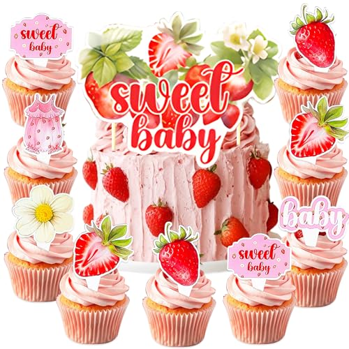 Cupcake-Topper für Babypartys, 25 Stück, Erdbeeren-Dekoration, süßes Baby ist unterwegs, Dekoration für Baby-Mädchen, Geschlechtsoffenbarungsdekoration Cupcake-Topper für Babypartys, 25 Stück, Erdbeeren-Dekoration, süßes Baby ist unterwegs, Dekoration für Baby-Mädchen, Geschlechtsoffenbarungsdekoration von BACH AND BOUJEE