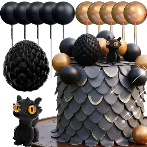 Fantasy Dragon Cake Topper Dragon Eggs Cake Decor Golden Black Balls Cake Decor for Baby Shower Birthday Wedding Party Supplies Fantasy Dragon Cake Topper Dragon Eggs Cake Decor Golden Black Balls Cake Decor for Baby Shower Birthday Wedding Party Supplies von BACH AND BOUJEE