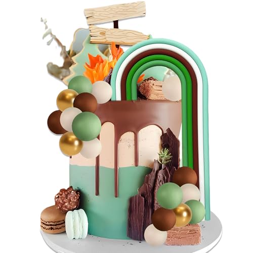 Grün Braune Regenbogenkugeln Torte Dekorieren Grüner Regenbogen Kuchendekor Camping Jagen Fischen Geburtstag Party Dekorationen Für Ruhestand Abschied Geburtstag Party Supplies von BACH AND BOUJEE