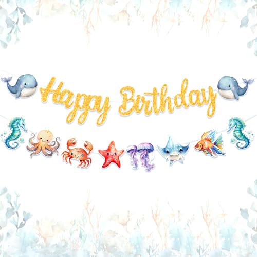 Ocean Happy Birthday Banner Hai Wal Strand Party Dekorationen Supplies Unter dem Meer Party Dekorationen für Indoor Outdoor Ocean Happy Birthday Banner Hai Wal Strand Party Dekorationen Supplies Unter dem Meer Party Dekorationen für Indoor Outdoor von BACH AND BOUJEE