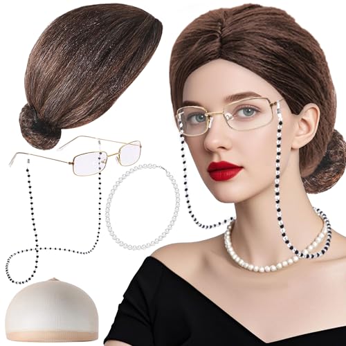 Oma Kostüm Alte Frau Old Lady Kostüm Großmutter Cosplay Zubehör Set Oma Perücke Perücke Kappe Oma Brille mit Kette, Perlenkette Ohrringe Armband für Fasching Karneval Mottoparty Oma Kostüm Alte Frau Old Lady Kostüm Großmutter Cosplay Zubehör Set Oma Perücke Perücke Kappe Oma Brille mit Kette, Perlenkette Ohrringe Armband für Fasching Karneval Mottoparty von BACH AND BOUJEE