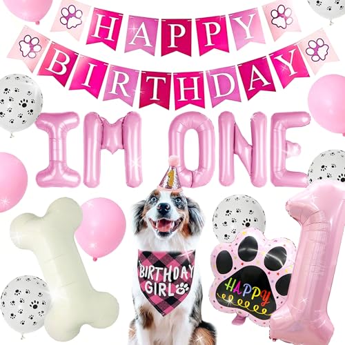 Partyzubehör für den ersten Geburtstag von Hunden, Welpen, Banner mit Zahlen, Bandana, Wuff-Ballons für Haustiere Partyzubehör für den ersten Geburtstag von Hunden, Welpen, Banner mit Zahlen, Bandana, Wuff-Ballons für Haustiere von BACH AND BOUJEE