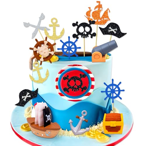 Piratengeburtstag Tortendekoration Schatztruhe Kuchen Dekoration Piratengeburtstag Partyzubehör Piraten Cupcake Picks Piratenschiff Tortendekoration Schatzjagd Party Dekoration von BACH AND BOUJEE