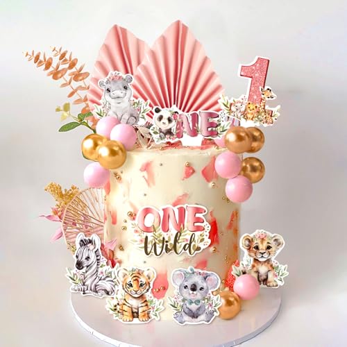 40 Pcs Rosa Dschungel Tier Kuchen Topper Set Wilde One Kuchen Topper Niedliche Safari Thema Cupcake Toppers Safari Kuchen Dekorationen für Babyparty Geburtstag Party Dekorationen von BACH AND BOUJEE