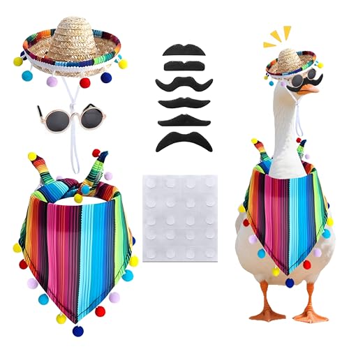 Mexikanische Veranda-Gänse-Outfits, 5 Stück/Set, Gans-Outfits, für 58,4 cm/43,2 cm Zement oder Kunststoff, Rasengans-Statue, mexikanischer Sombrero mit Bandana-Schal, Bartbrille für Cinco de Mayo Mexikanische Veranda-Gänse-Outfits, 5 Stück/Set, Gans-Outfits, für 58,4 cm/43,2 cm Zement oder Kunststoff, Rasengans-Statue, mexikanischer Sombrero mit Bandana-Schal, Bartbrille für Cinco de Mayo von BADAO