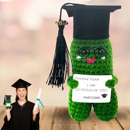 BAEIDO 2025 Abschlussgeschenke, positive Gurke, lustige, handgefertigte Häkelgurke, Geschenke für Sie und Ihn, einzigartiges Andenken für Hochschule, Universität, Krankenschwestern, Absolventen von BAEIDO