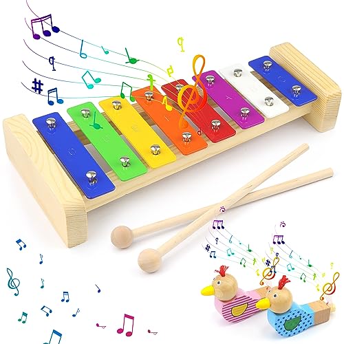 Xylophon Glockenspiel für Kinder Montessori Spielzeug Holzspielzeug Baby Musikspielzeug Xylophon Kinderinstrumente Mit 2 Glockenspiel Schlägel und Vogelpfeife Musikinstrumente für Kinder ab 1 Jahr von BAERTMY