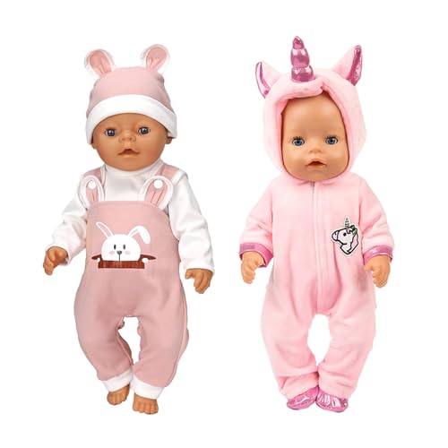 BAFAFA 2 Sets Kleidung Outfits für Baby Puppen, Puppenkleidung, New Born Baby Puppen, Puppenzubehör mit Hut Langarm Hose, für Babypuppen 35-43 cm, Geschenke für Mädchen von BAFAFA