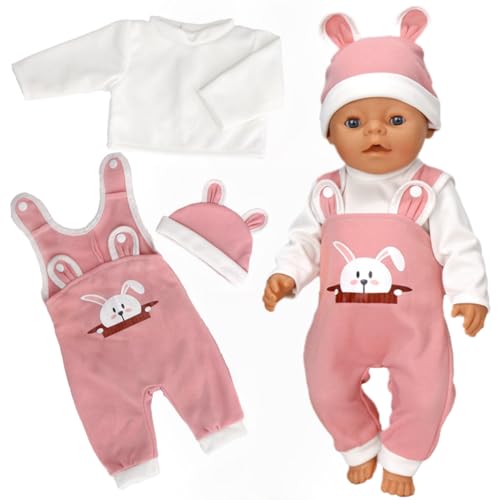 YHGETSUM Kleidung Outfits für Baby Puppen Kleidung Puppenkleidung 35-43 cm Newborn Baby Puppe Kleidung Zubehör mit Hut Langarm Hose Geschenk für Kinder Mädchen Jungen - Hase (Powdered-2) von YHGETSUM