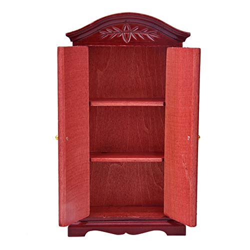 BAFOVY 1/12 Miniatur-Antik Holz Doppeltür Kleiderschrank Puppenhaus Möbel für 12 Puppenhaus Modell in Weinrot (Wine RED) von BAFOVY