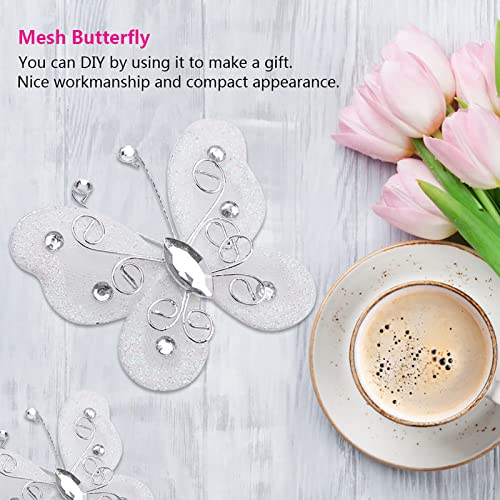 BAFOVY 24pcs Mesh Draht Glitzer Schmetterlinge, Vielseitiges Dekor für Kleidung, Hochzeit, Party mit Schöner Verarbeitung (White) von BAFOVY