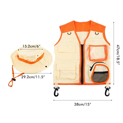 BAFOVY Kids Explorer Kostüm Set Explorer Weste und Hut Set Explorer Kit für Mädchen mit Verstellbarem Hut Lebhafte Taschen für Outdoor-Abenteuer Rollenspiel (2) von BAFOVY