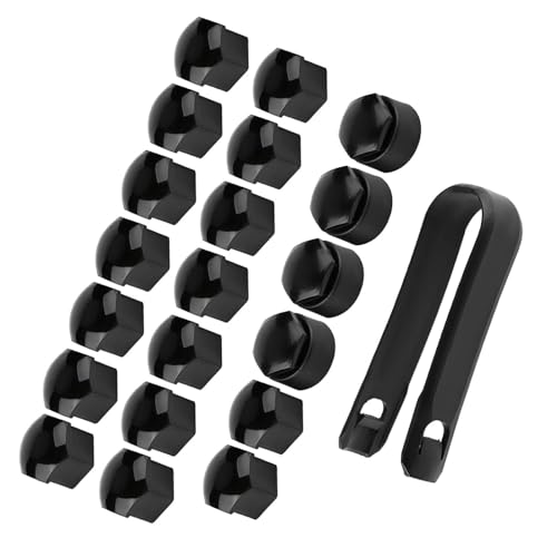 BAFOVY Radmutter Rand Abdeckung Lug Nuts Deckungen Anti-Diebstahl-Auto-Radschraubenbezüge 16 X 17 Mm + 4 Rund mit Clamp/Holder-Werkzeug für Schwarz Silbergrau Optional (Black) von BAFOVY