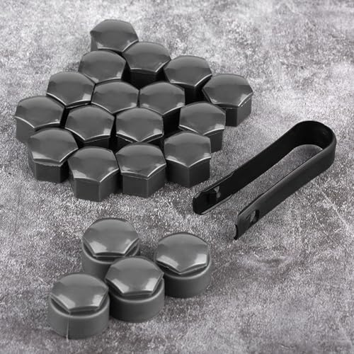 BAFOVY Radmutter Rand Abdeckung Lug Nuts Deckungen Anti-Diebstahl-Auto-Radschraubenbezüge 16 X 17 Mm + 4 Rund mit Clamp/Holder-Werkzeug für Schwarz Silbergrau Optional (Gray) von BAFOVY