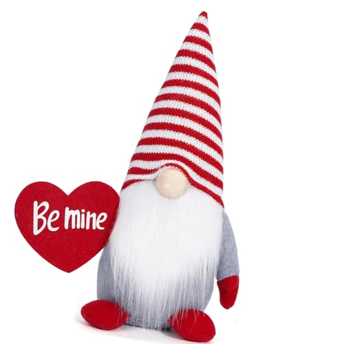 BAHJKASD Valentinstag Streifenhut Gefüllte Plüschpuppen Mit Herz Liebe Skandinavische Tomtes Tisch Ornament Hochzeit Geschenk von BAHJKASD