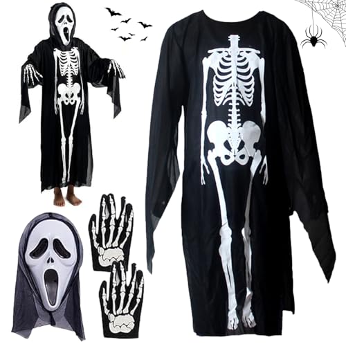BAISHUWU Halloween Skeleton Costume, Halloween Skelett Kostüm, Halloween Schädel Handschuhe und Skelett Robe, Halloween Skelett Overall, inkl Halloween Skelett Gesichtsmaske, für Halloween Cosplay BAISHUWU Halloween Skeleton Costume, Halloween Skelett Kostüm, Halloween Schädel Handschuhe und Skelett Robe, Halloween Skelett Overall, inkl Halloween Skelett Gesichtsmaske, für Halloween Cosplay von BAISHUWU