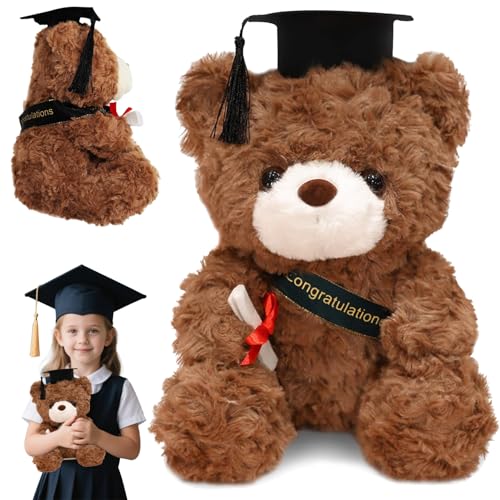 Teddybär Graduation Gift, 26cm Abschluss Teddybär Plüschtier, Teddy Abschluss Geschenk mit Doktorhut, Teddybär Plüschtier Bachelor Geschenk, Mädchen Jungen Abschluss Gratulation Geschenk (Dunkelbraun) von BAISHUWU