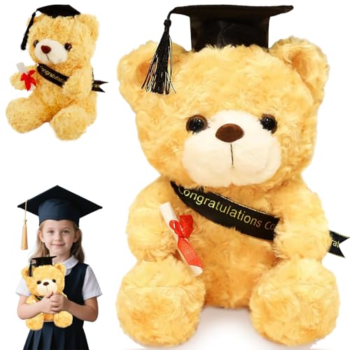 Teddybär Graduation Gift, 26cm Abschluss Teddybär Plüschtier, Teddy Abschluss Geschenk mit Doktorhut, Teddybär Plüschtier Bachelor Geschenk, Mädchen Jungen Abschluss Gratulation Geschenk (Hellbraun) von BAISHUWU