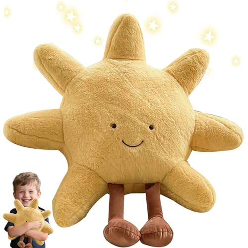 Lächeln Sonne Plüsch Dekokissen, 35 Weiches Sonnenkissen, Gelbe Sonnenkissen, Niedliches Sonnenkissen, 3D Plüsch Sonnen Geformte Dekorative Kissen, Plüschtier Kissen in Sonnenform, Süße Zierkissen (B) von BAISHUWU