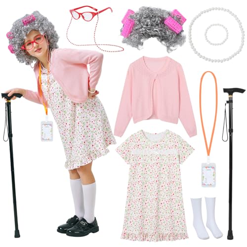 BAIYAMEISHA Kinderkostüm für 100 Schultage, alte Dame, Kostüm für Mädchen, Halloween-Kostüm für Oma BAIYAMEISHA Kinderkostüm für 100 Schultage, alte Dame, Kostüm für Mädchen, Halloween-Kostüm für Oma von BAIYAMEISHA