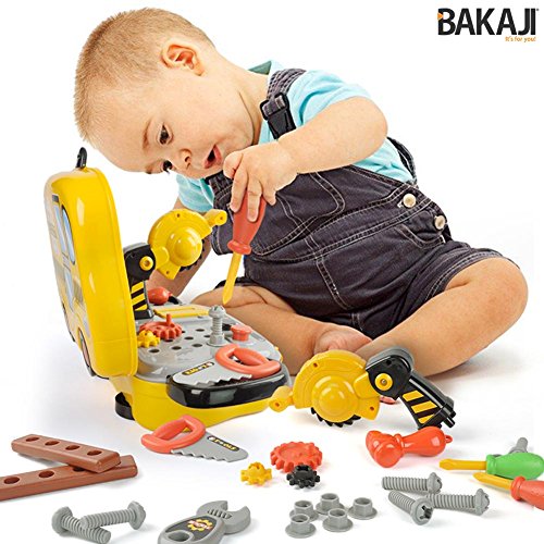 BAKAJI 8050534662092 Werkzeugkoffer für Kinder mit Zubehör, 31-teilig, Mehrfarbig von BAKAJI