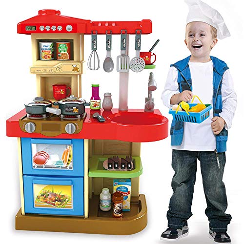 BAKAJI Küche Spielzeug für Kinder mit funktionellem Herd Licht und Sound, Ofen und Spülmaschine, aufklappbare Spüle und 30 Zubehörteile, My Little Chef Spielzeug, Größe 52 x 26 x 72 cm von BAKAJI