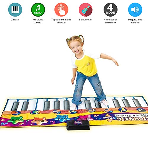 BAKAJI Musikalischer Spielteppich für Kinder mit 8 Sounds Musikinstrumente Aufnahmefunktion und Demo Größe 180 x 74 cm von BAKAJI