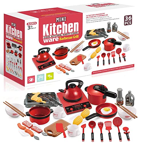 BAKAJI Set mit 36 Teilen für die Küche, Spielzeug für Kinder, mit realistischen Klängen, Simulation, Spielzeug, Kochset mit Lebensmitteln, Kochstäbchen, Pfannen, Schöpflöffel, Mehrzweck, Farbe Rot BAKAJI Set mit 36 Teilen für die Küche, Spielzeug für Kinder, mit realistischen Klängen, Simulation, Spielzeug, Kochset mit Lebensmitteln, Kochstäbchen, Pfannen, Schöpflöffel, Mehrzweck, Farbe Rot von BAKAJI