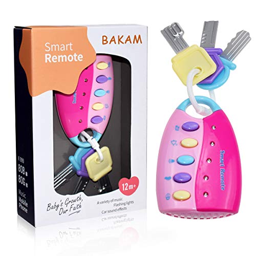 BAKAM Funky Spielzeugschlüssel für Kleinkinder und Babys, pädagogische Autoschlüssel mit Geräuschen und Lied, geeignet ab 12 Monaten (Rosa) von BAKAM