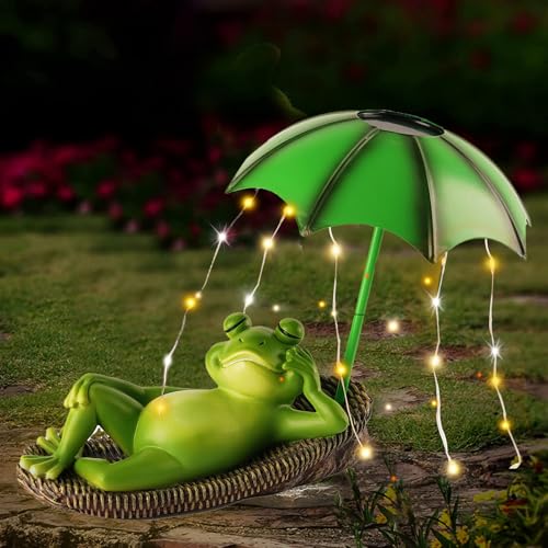 Solar Frosch Gartendeko, Frosch Deko Garten mit Wasserdicht Lichterketten Regenschirm, IP65 wasserdichte Lustige Frosch Statue, Niedliche Tierskulptur aus Kunstharz mit LED, Geschenk für Frauen Mama Solar Frosch Gartendeko, Frosch Deko Garten mit Wasserdicht Lichterketten Regenschirm, IP65 wasserdichte Lustige Frosch Statue, Niedliche Tierskulptur aus Kunstharz mit LED, Geschenk für Frauen Mama von BAKENLON