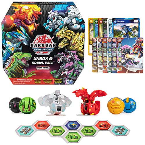 BAKUGAN Amazon Exclusive Evolutions' UNbox & Brawl 6er Pack mit 2 Platinum Series Balls (Pyrus Dragonoid, Haos Wrath) & 4 Basic Balls (Aquos Sharktar, Ventus Trox, Aurelus Viloch, Darkus Nillious) von BAKUGAN