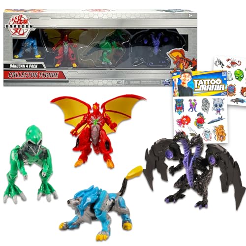 Bakugan Action-Figuren, 4 Stück, Bündel mit 4 Drachen-Sammlerfiguren plus temporären Tattoos für Jungen, Kinder, Bakugan Partyzubehör-Set Bakugan Action-Figuren, 4 Stück, Bündel mit 4 Drachen-Sammlerfiguren plus temporären Tattoos für Jungen, Kinder, Bakugan Partyzubehör-Set von BAKUGAN
