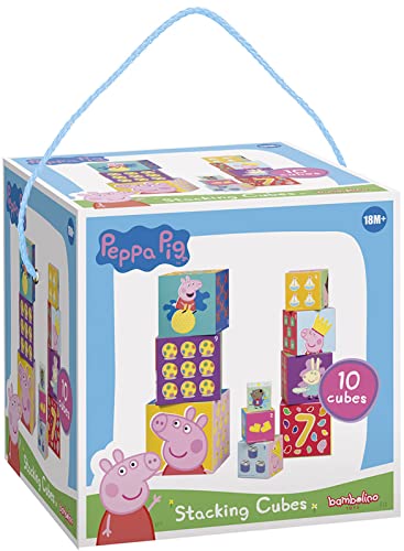 BAMBOLINO TOYS 360105 Peppa Pig Stapelwürfel Set – Motorikspielzeug Bunte Bausteine für Kleinkinder ab 18 Monate mit Motiven Wutz und ihren Freunden von BAMBOLINO TOYS