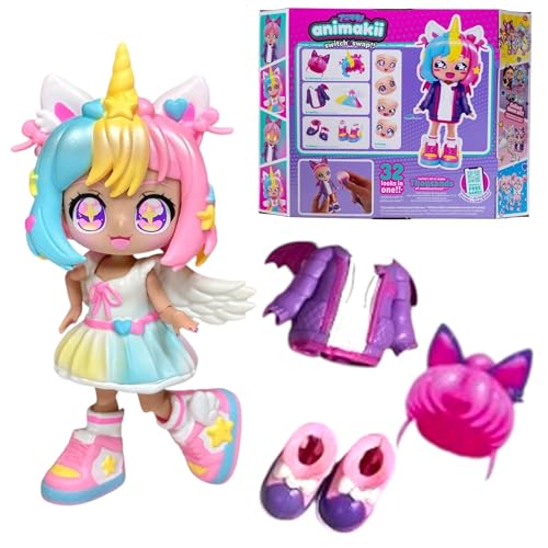 Animakii Modepuppen - Personalisierbare Einhorn + Fledermaus Style - 12,7 cm große Modepuppe mit 32 Looks in einem - Puppenzubehör, Kleidung, Schuhe & Gesichtsplatten - Trendiges Mädchenspielzeug Animakii Modepuppen - Personalisierbare Einhorn + Fledermaus Style - 12,7 cm große Modepuppe mit 32 Looks in einem - Puppenzubehör, Kleidung, Schuhe & Gesichtsplatten - Trendiges Mädchenspielzeug von BANDAI