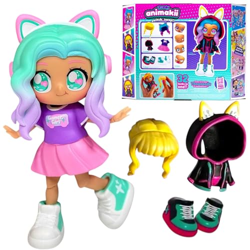 Animakii Modepuppen - Personalisierter Cyberpunk + Gamer Style - 12,7 cm Modepuppe mit 32 Looks in einem - Puppenzubehör, Kleidung, Schuhe & Gesichtsplatten - Trendiges Mädchenspielzeug Animakii Modepuppen - Personalisierter Cyberpunk + Gamer Style - 12,7 cm Modepuppe mit 32 Looks in einem - Puppenzubehör, Kleidung, Schuhe & Gesichtsplatten - Trendiges Mädchenspielzeug von BANDAI