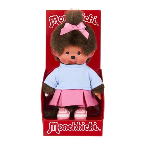 BANDAI Monchhichi – Plüsch-Rock Sneakers – Plüsch-AFFE der 80er Jahre, sehr weich, 20 cm, für Kinder und Erwachsene – Monchhichi in Sneakers – Spielzeug für Kinder ab 2 Jahren – SE203949 von BANDAI