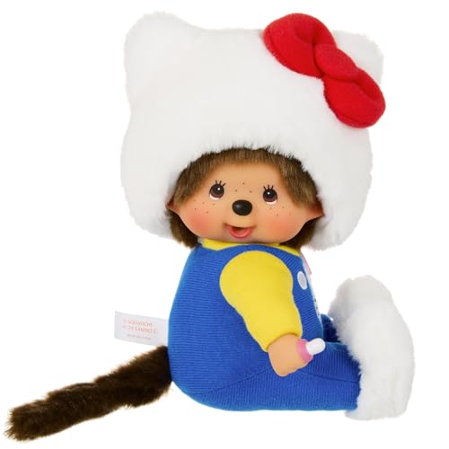 BANDAI - Monchhichi - Plüschfigur Monchhichi Hello Kitty Sitzt - Ikonischer AFFE-Plüsch aus den 80er Jahren - Plüsch, 20 cm für Kinder - Hello Kitty - Kinderspielzeug ab 2 Jahren - SE205035 von BANDAI
