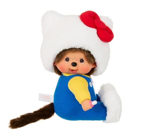 BANDAI Monchhichi – Plüschtier Monchhichi Hello Kitty sitzend – Ikonischer AFFE der 80er Jahre, sehr weich, 20 cm für Kinder und Erwachsene – Hello Kitty – Spielzeug für Kinder ab 2 Jahren – SE205035 von BANDAI