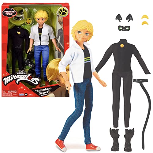 Bandai - Miraculous Ladybug - Puppe - Cat Noir und Adrien - Ankleidepuppe mit Gelenken 26 cm und ihre 2 Anzüge - Superhelden-Puppe - P50356 von BANDAI