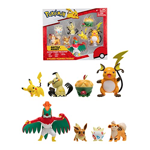Bandai Pokémon 8 Battle-Figuren – Pikachu, Evoli (Eevee), Dratatin (Appletun), Togepi, Caninos (Growlithe), Mimiqui (Mimikyu), Raichu und Brutalibriert (Hawlucha) – JW2687 von Bandai