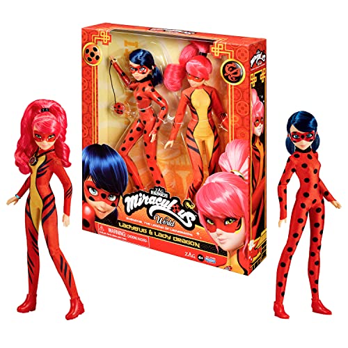 BANDAI - Miraculous World: Shanghai, die Legende von Ladydragon - Puppen - Ladybug & Lady Dragon - Puppen mit Gelenken, 26 cm - P50368 von BANDAI